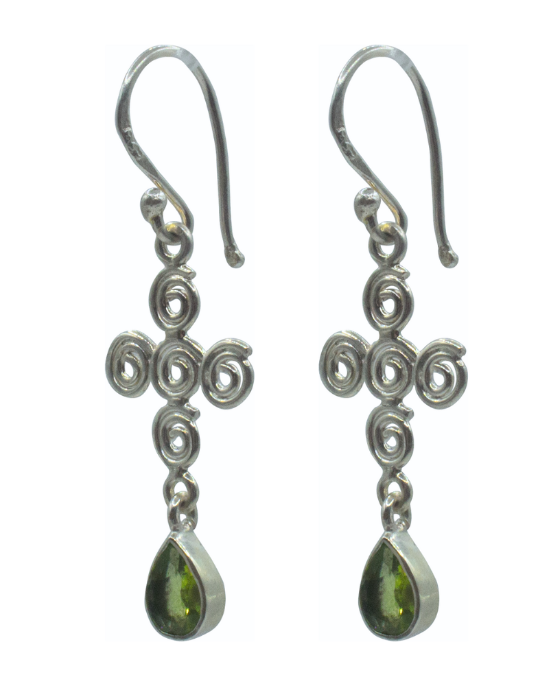 Mini Peridot Eternal Cross Earrings