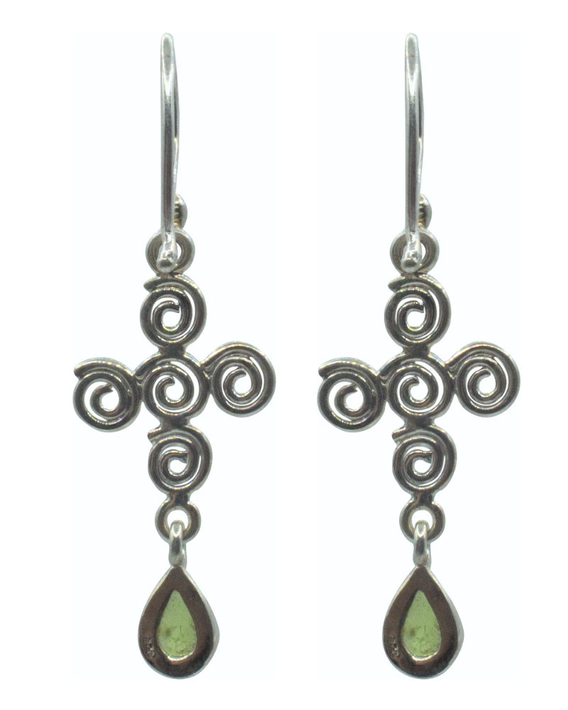 Mini Peridot Eternal Cross Earrings