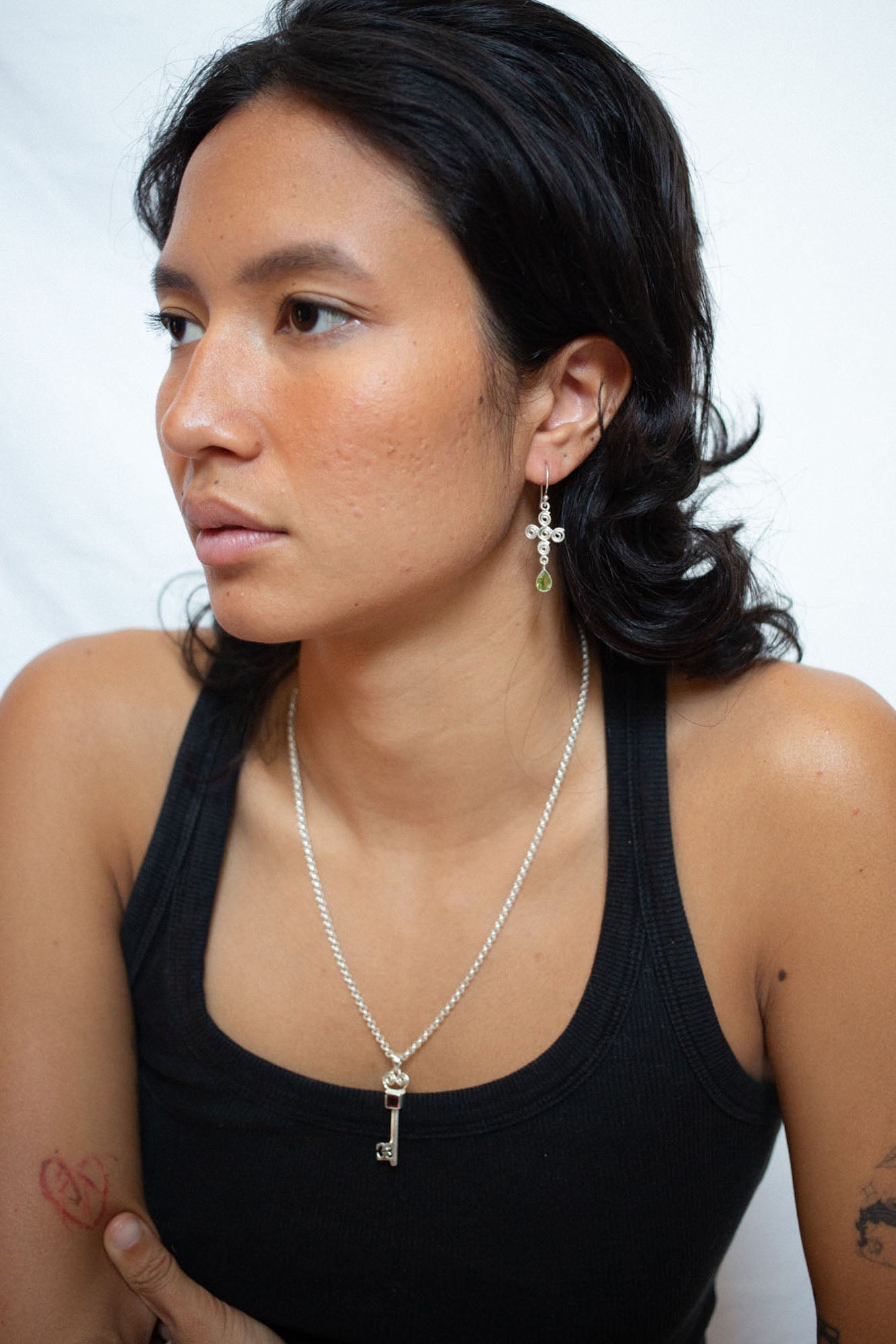 Mini Peridot Eternal Cross Earrings