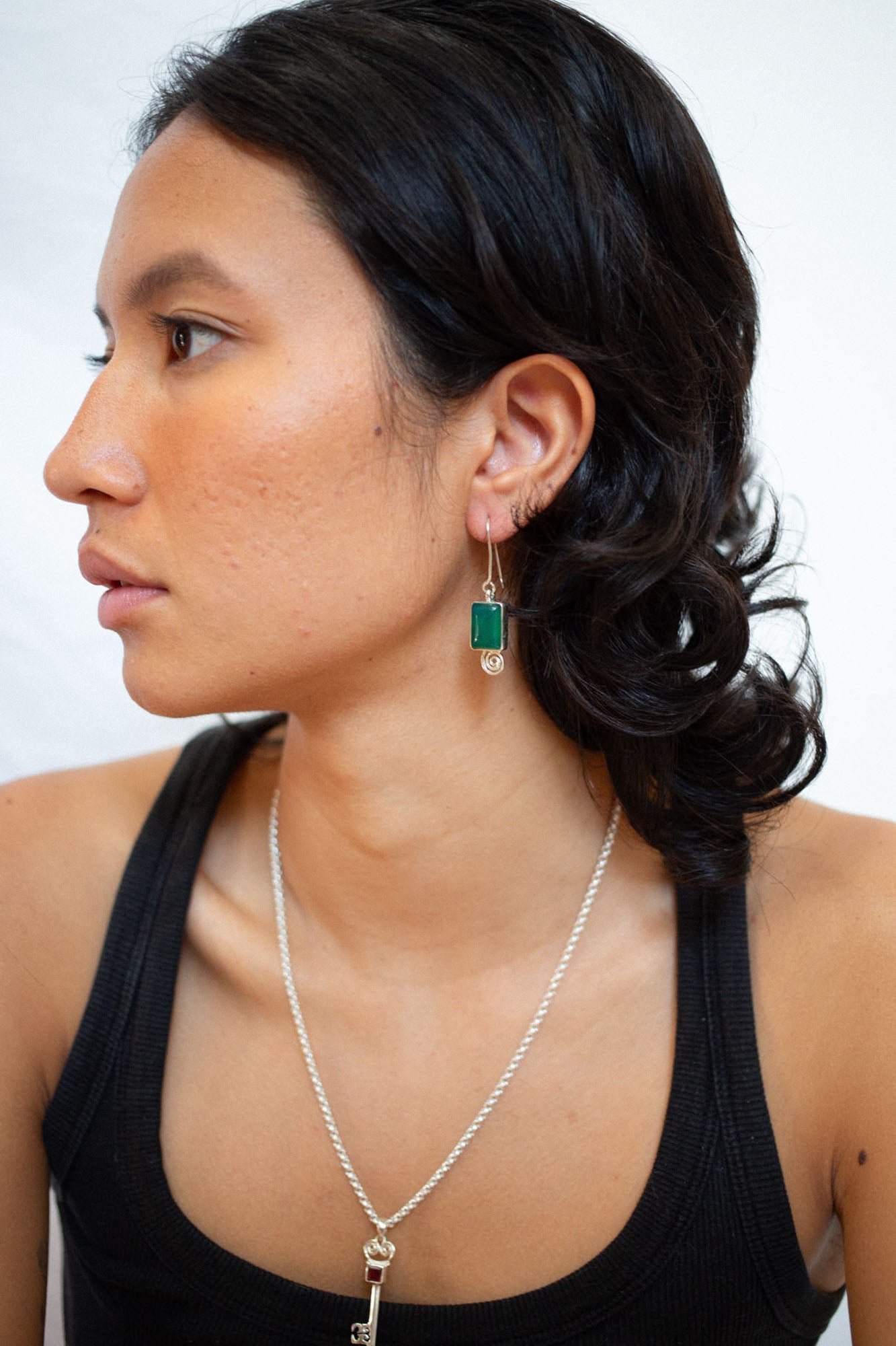 Green Onyx Snail Earrings