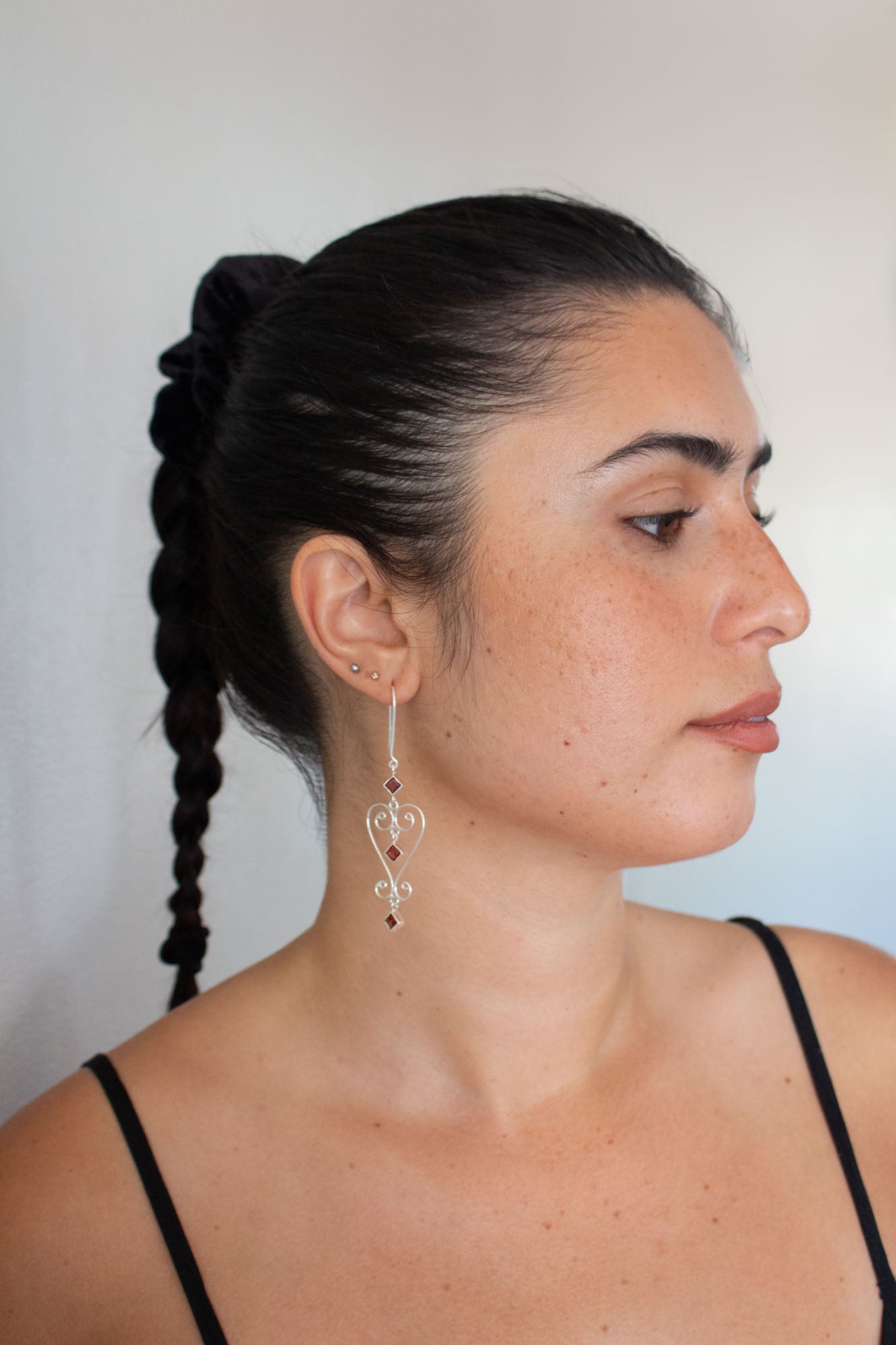 Garnet Baba Heart Earrings