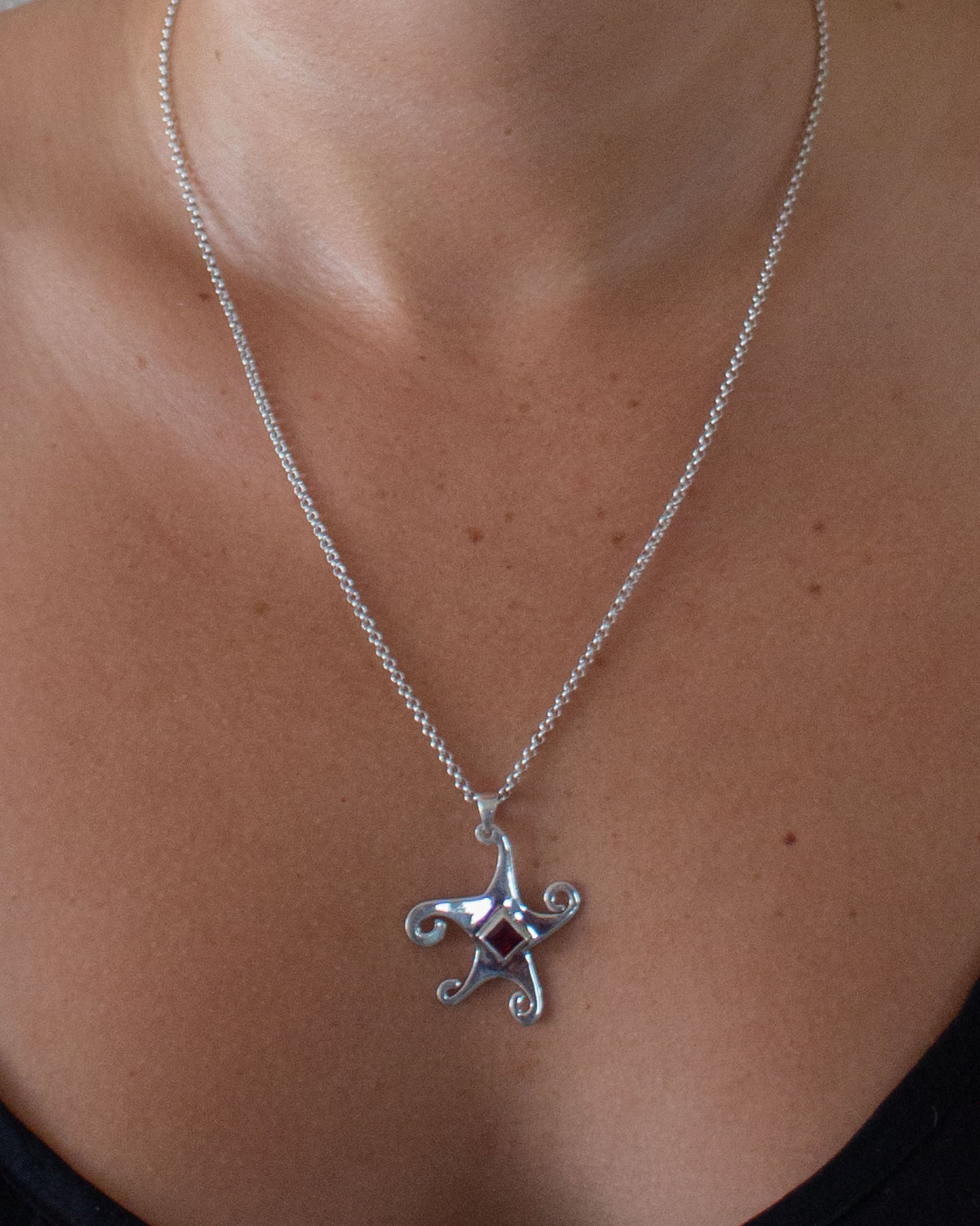 Garnet Whimsical Star Pendant