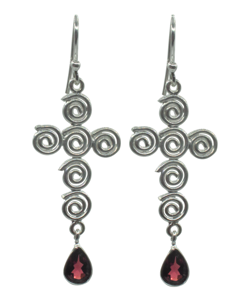 Garnet Eternal Cross Earrings