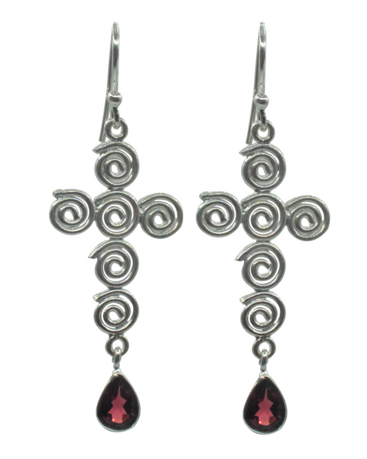 Garnet Eternal Cross Earrings