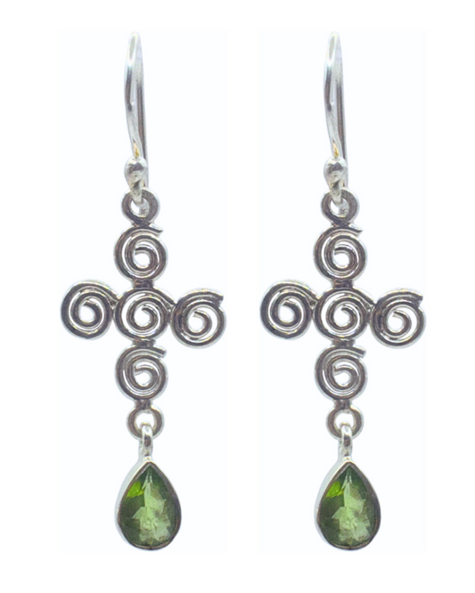 Mini Peridot Eternal Cross Earrings