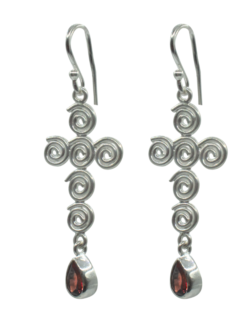 Garnet Eternal Cross Earrings