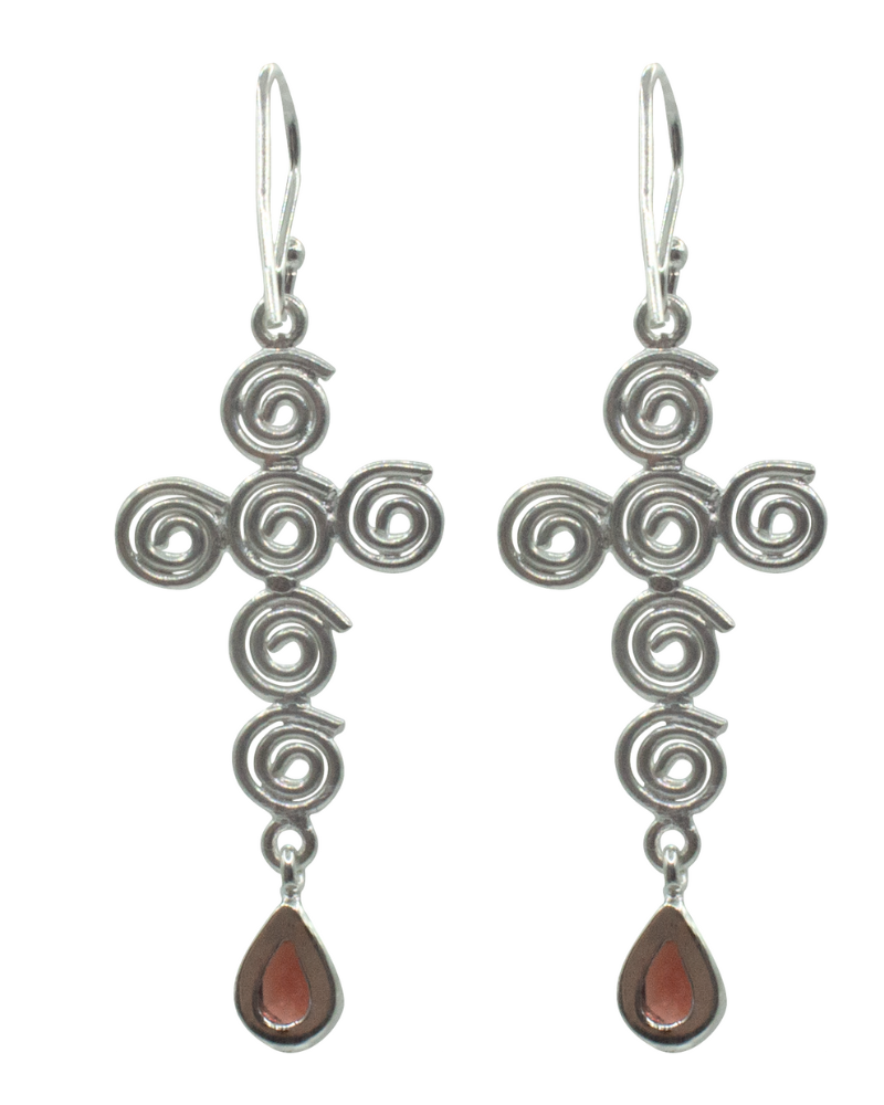 Garnet Eternal Cross Earrings