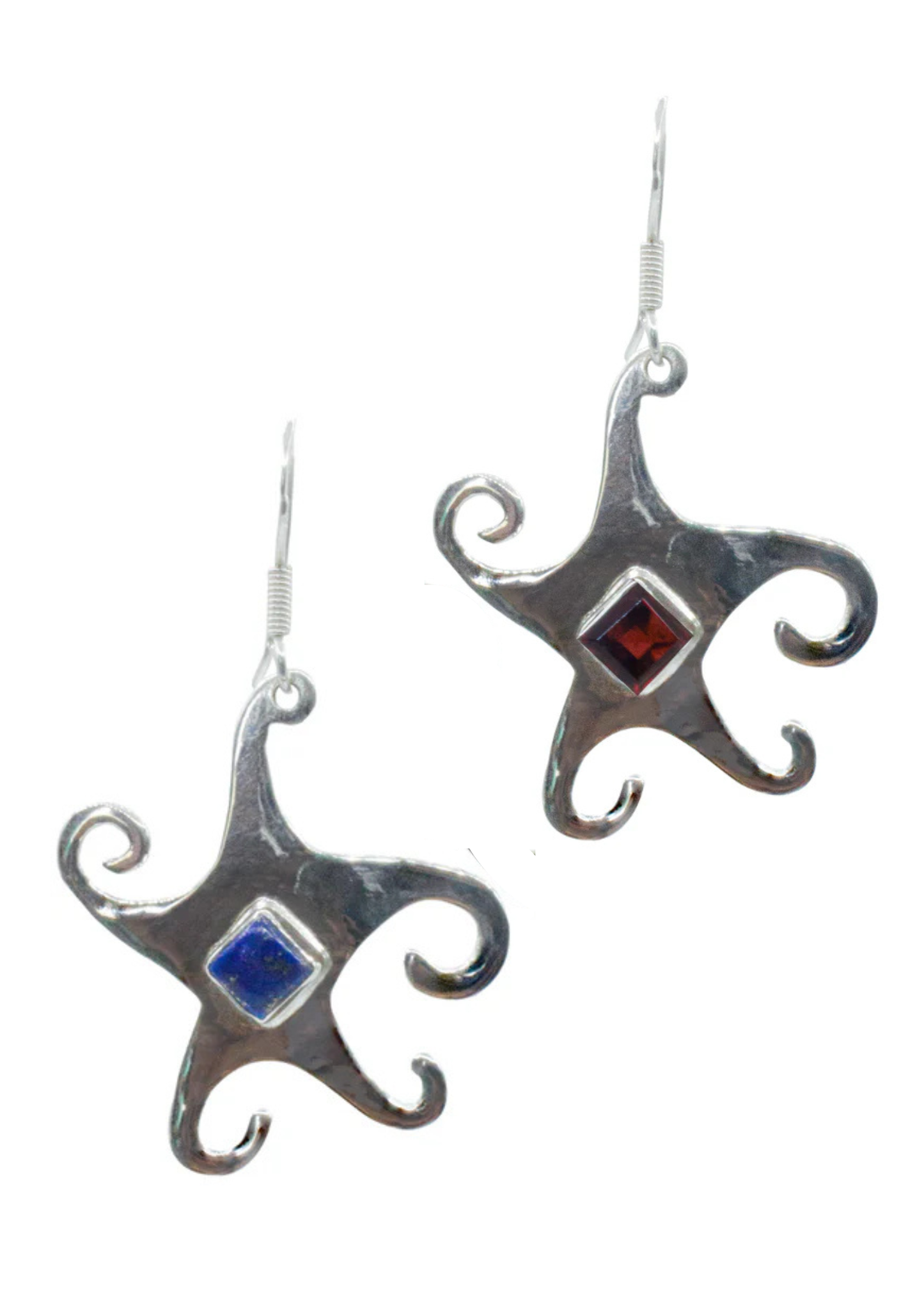 Lapis + Garnet Whimsical Star Earrings