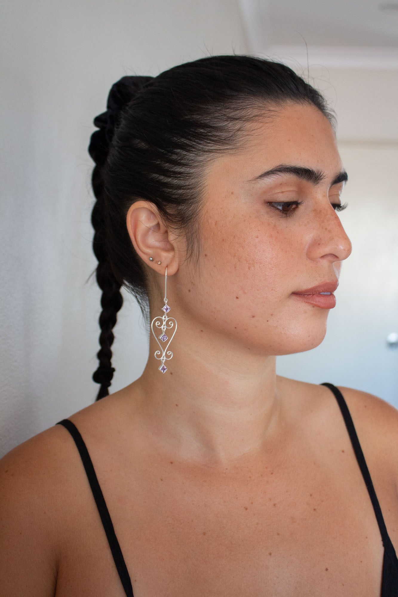 Amethyst Baba Heart Earrings