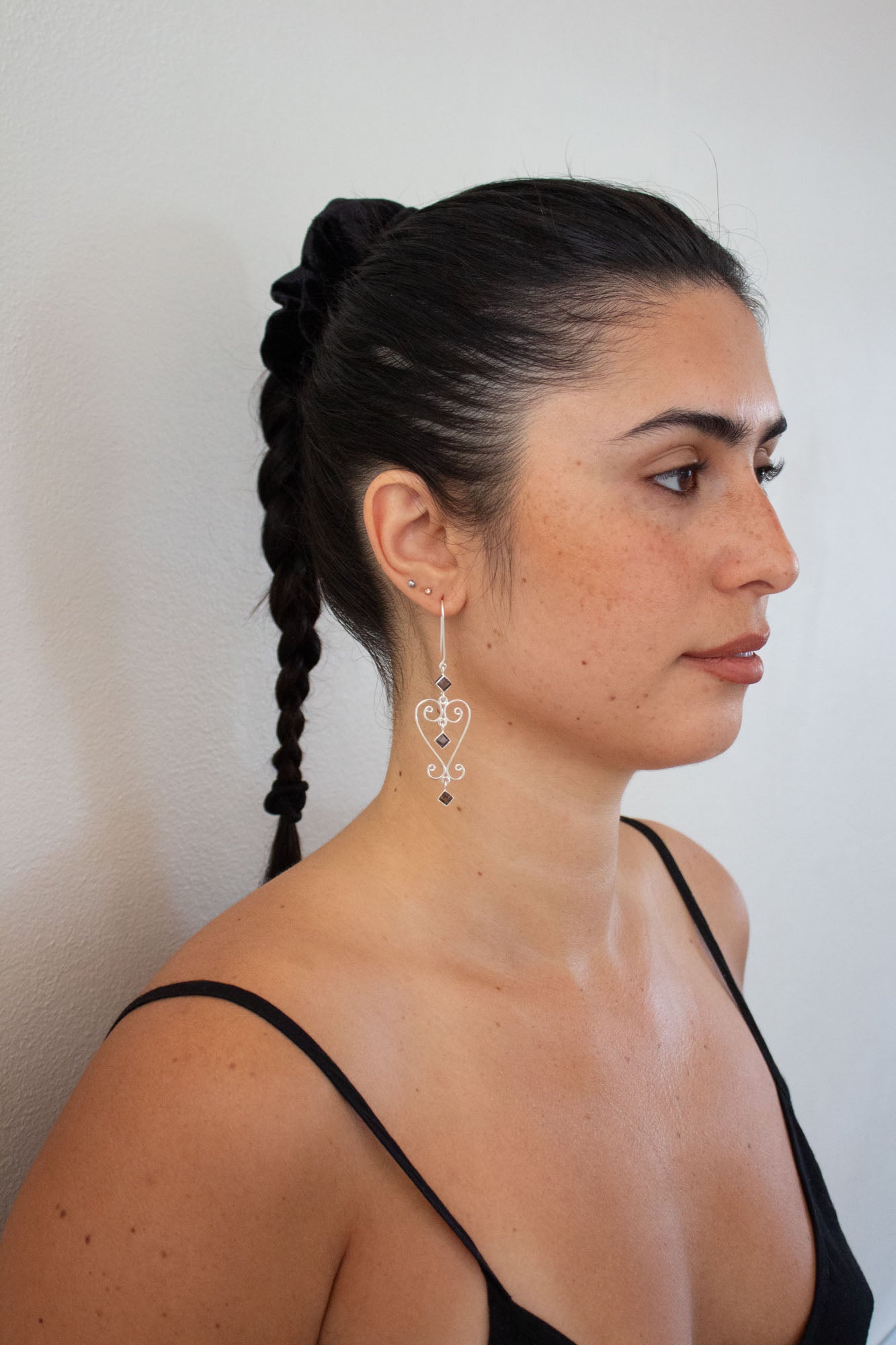 Smokey quartz Baba Heart Earrings