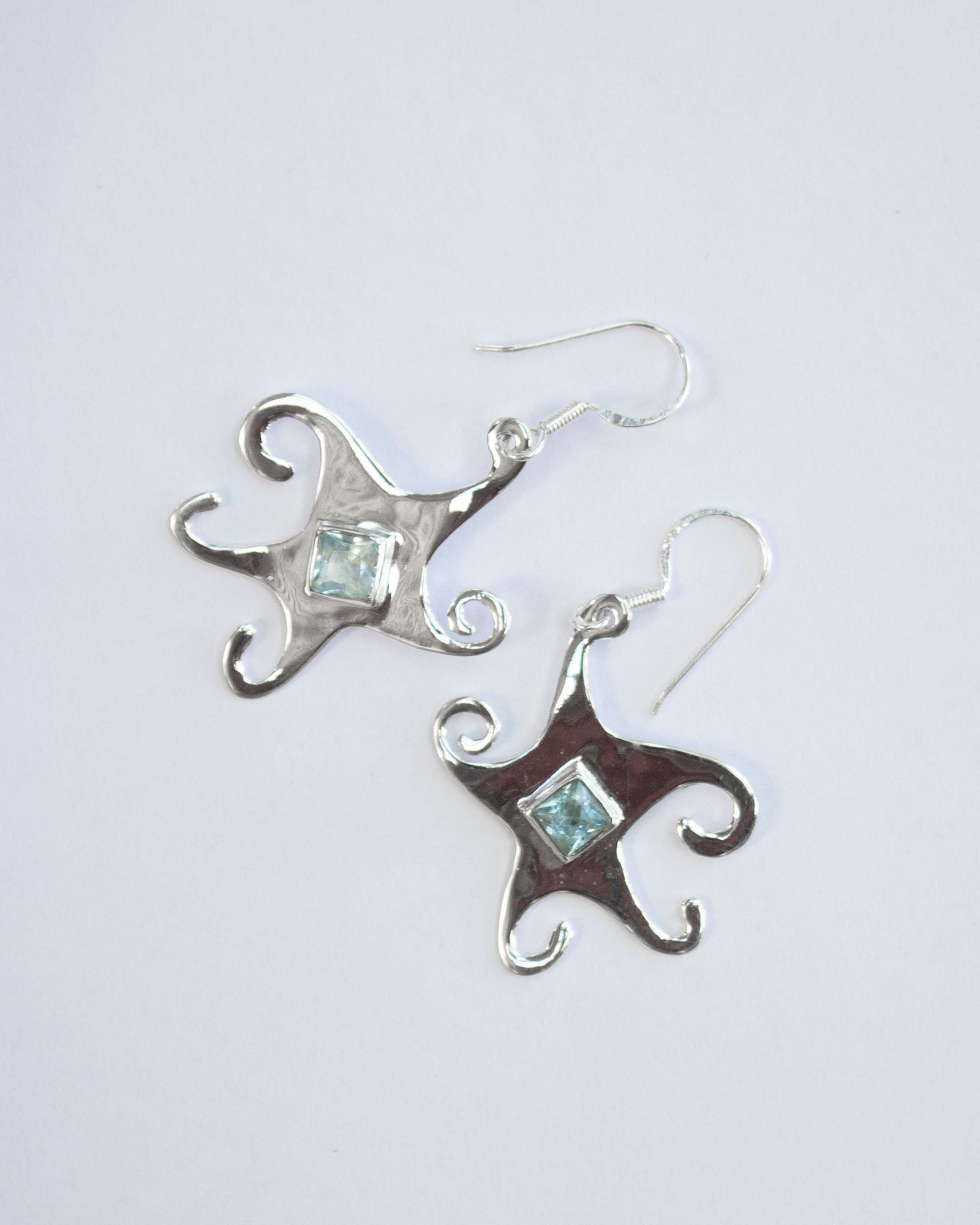 Blue Topaz Whimsical Star Earrings