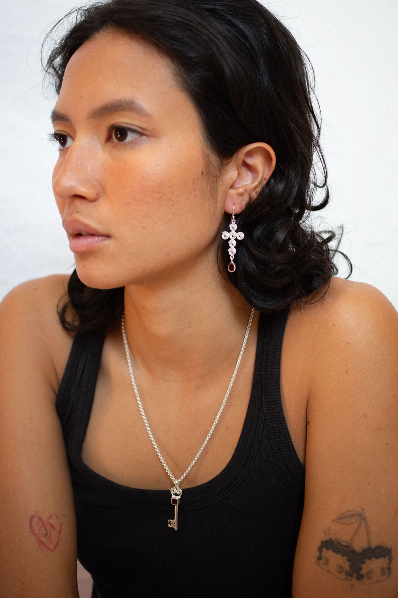 Garnet Eternal Cross Earrings