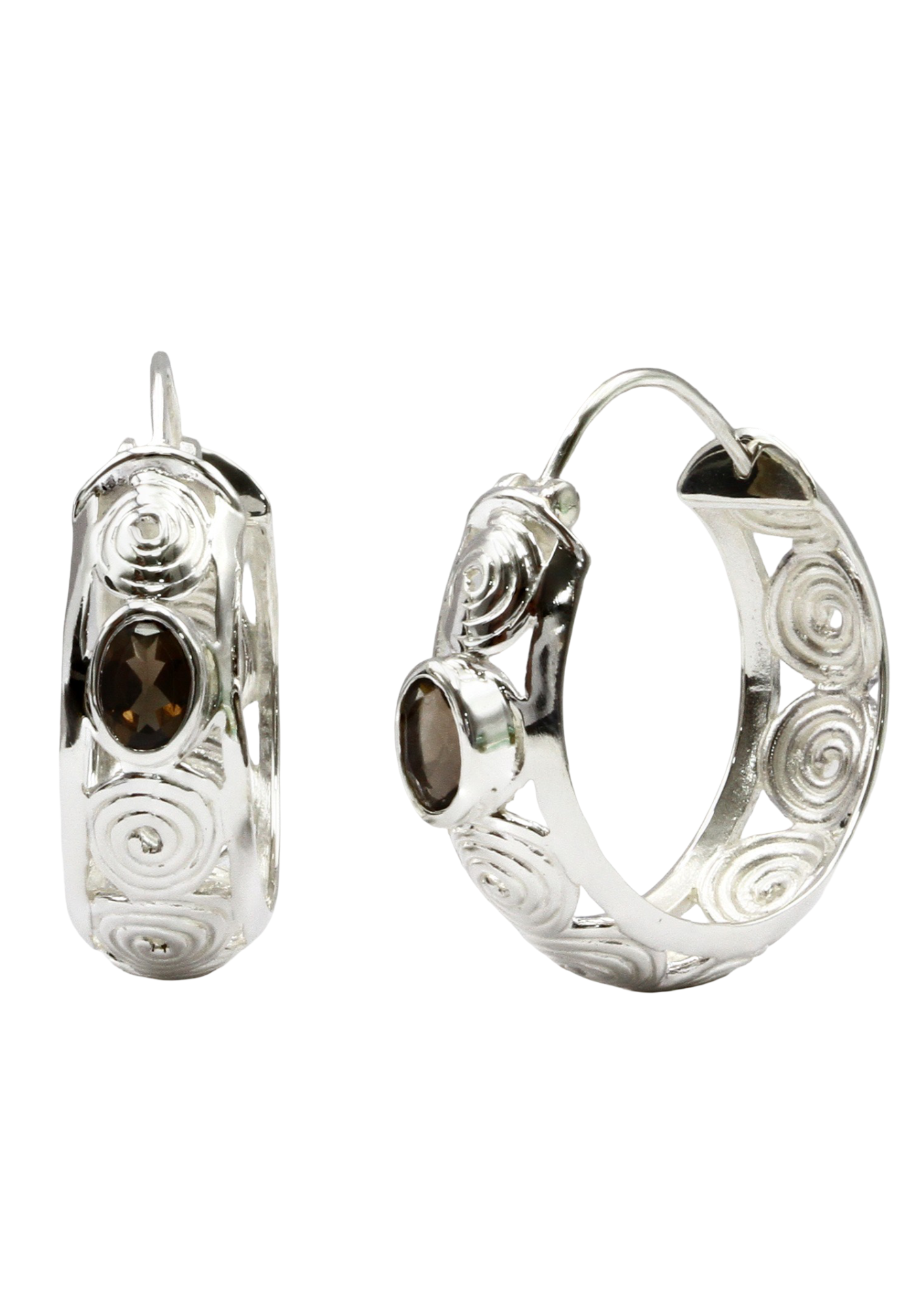 Smokey Quartz Swirly Hoops