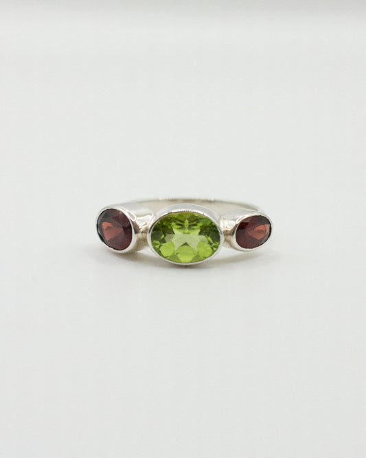 Garnet and Peridot Polkadot Ring