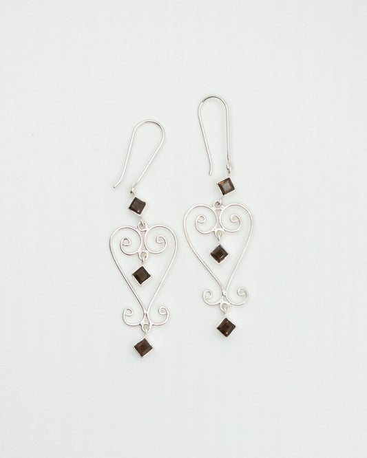 Smokey quartz Baba Heart Earrings