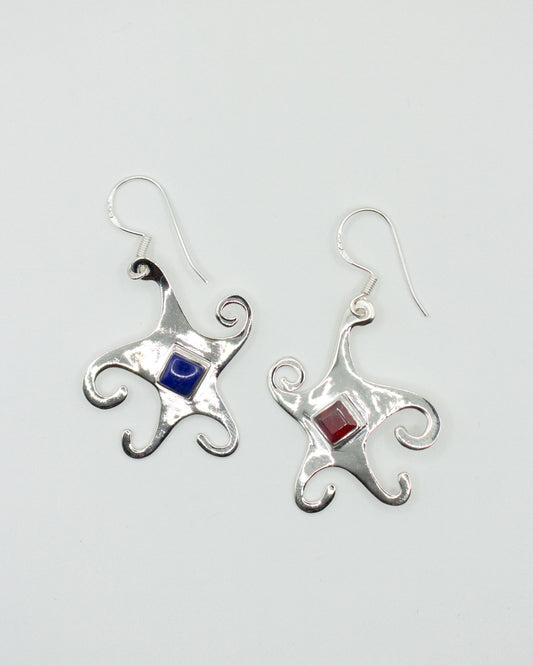 Lapis + Garnet Whimsical Star Earrings