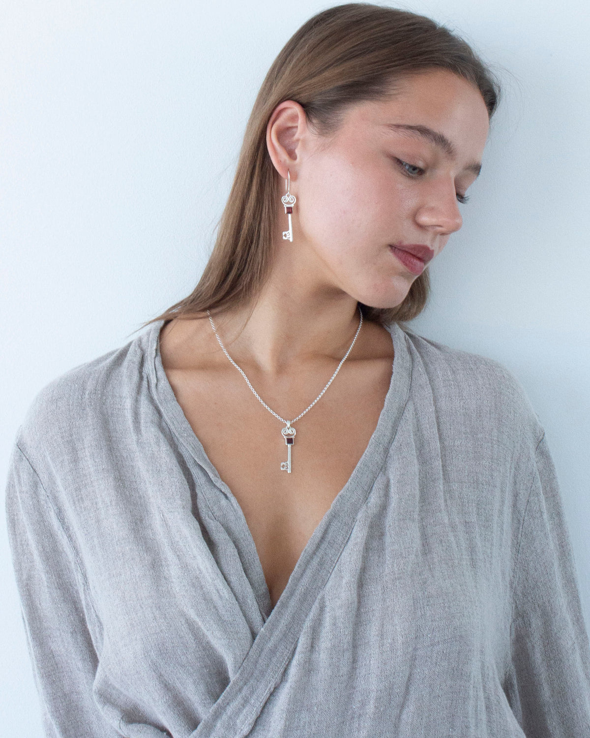 Garnet Lovers Key Pendant