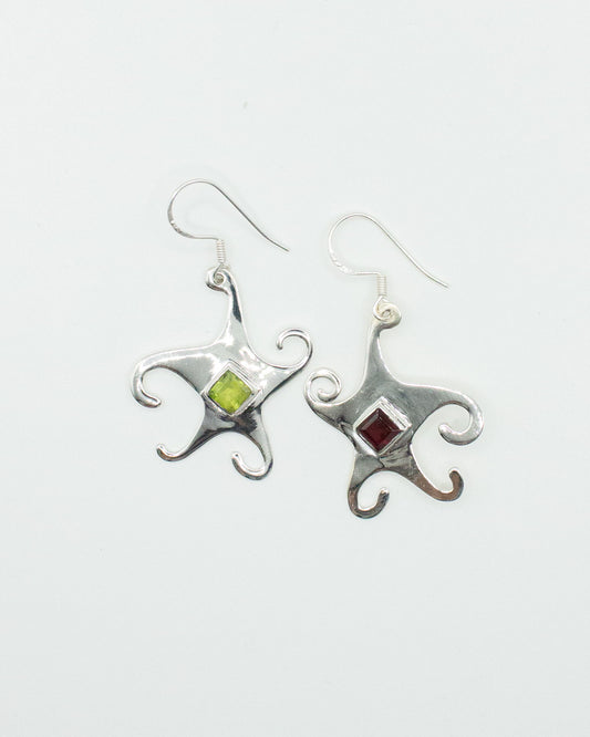Peridot & Garnet Whimsical Star Earrings