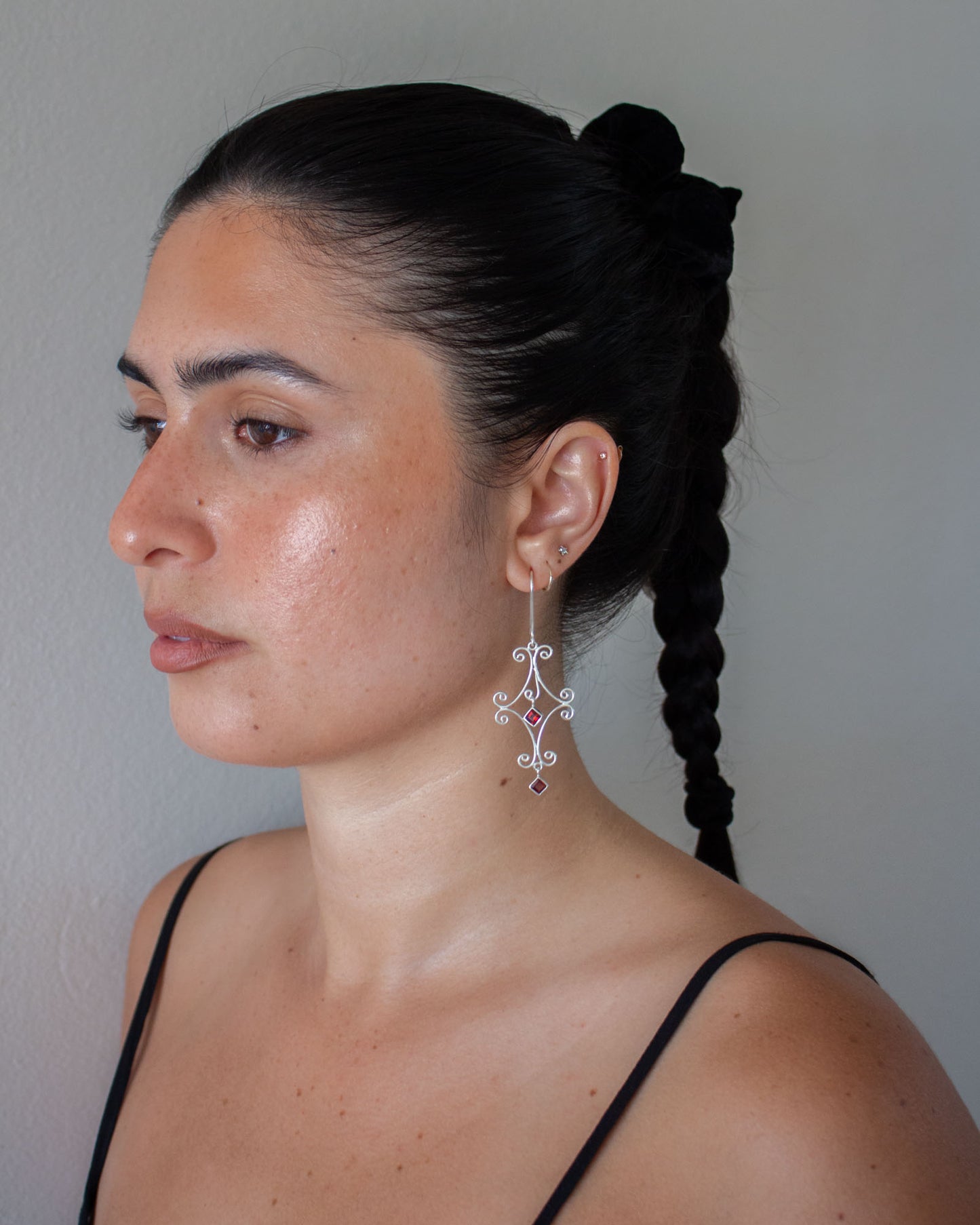 Garnet Diamond Eternity Earrings