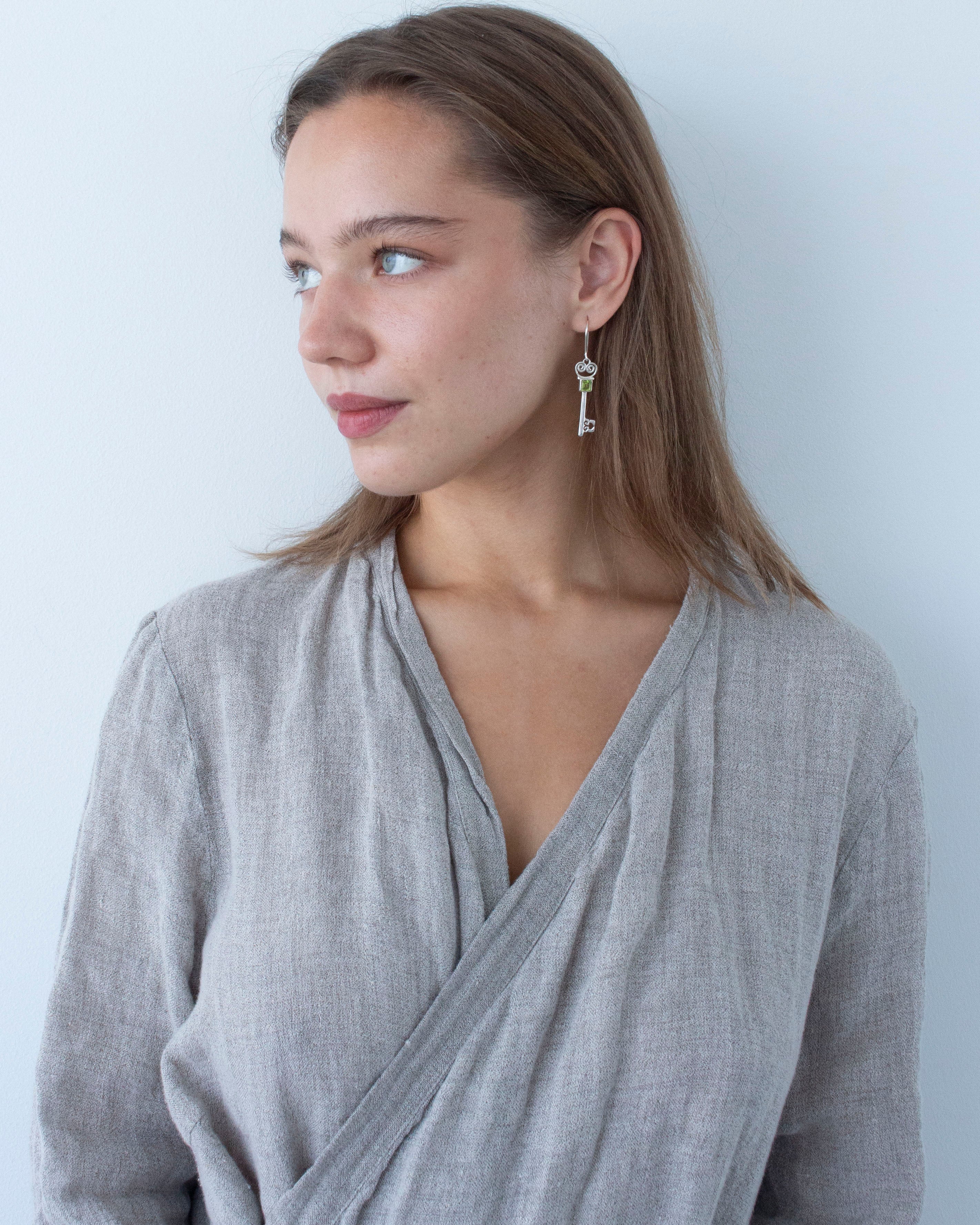 Peridot Lovers Key Earrings