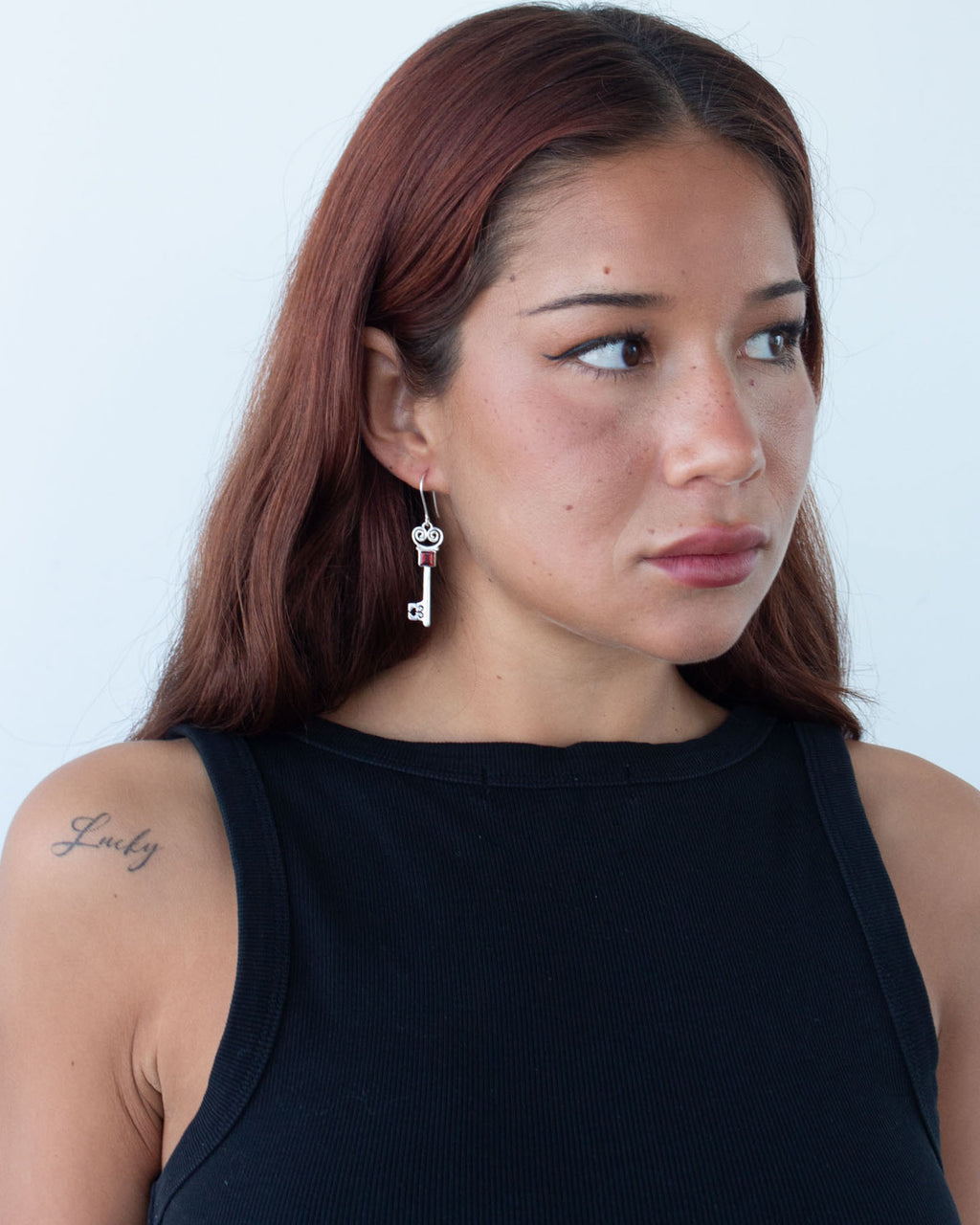 Garnet Lovers Key Earrings