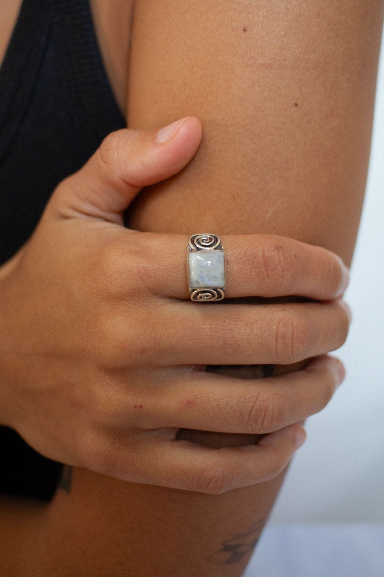 Rainbow Moonstone Labyrinth Ring